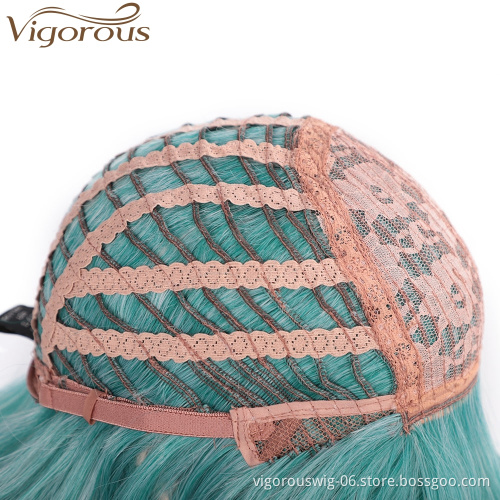 Vigorous Long Curly Lake Blue Wig for Cosplay Girls Women Heat Resistant Fiber Synthetic Hair Party Cosplay Wigs